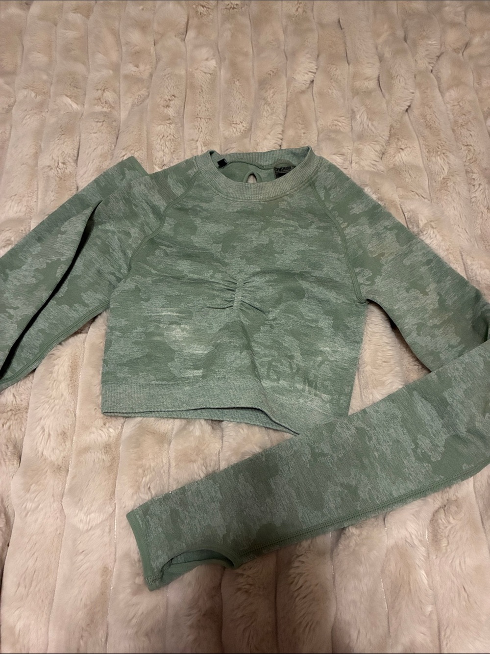 Gymshark Sage Green Cropped Ruched Long-Sleeve Sweater